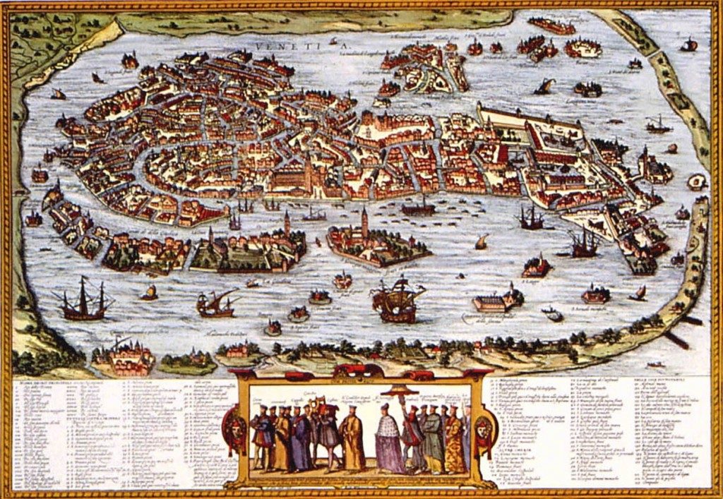 Ancienne carte de la ville de Venise avec le ghetto juif