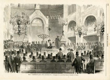Synagogue on rue Notre Dame de Nazareth, engraving on wood by Charles Maurand, 1867