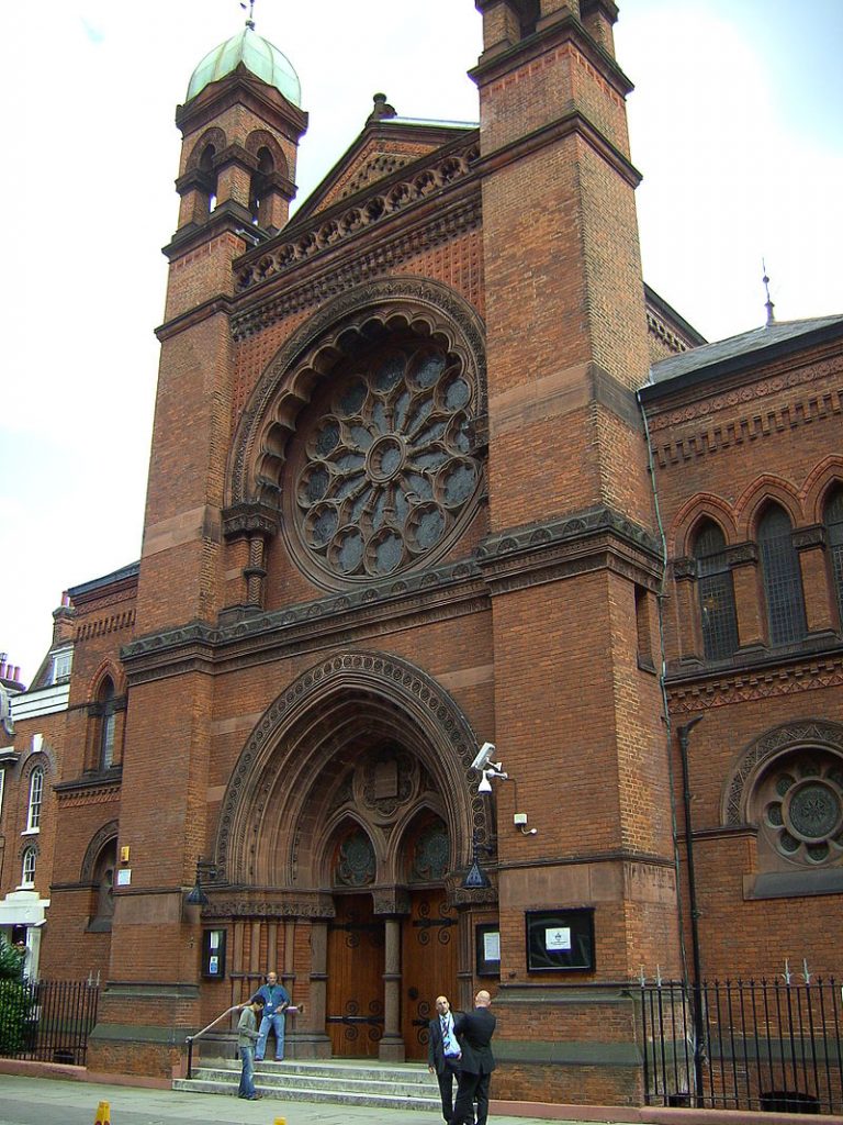 Outside view of the synagogue of New West End in London