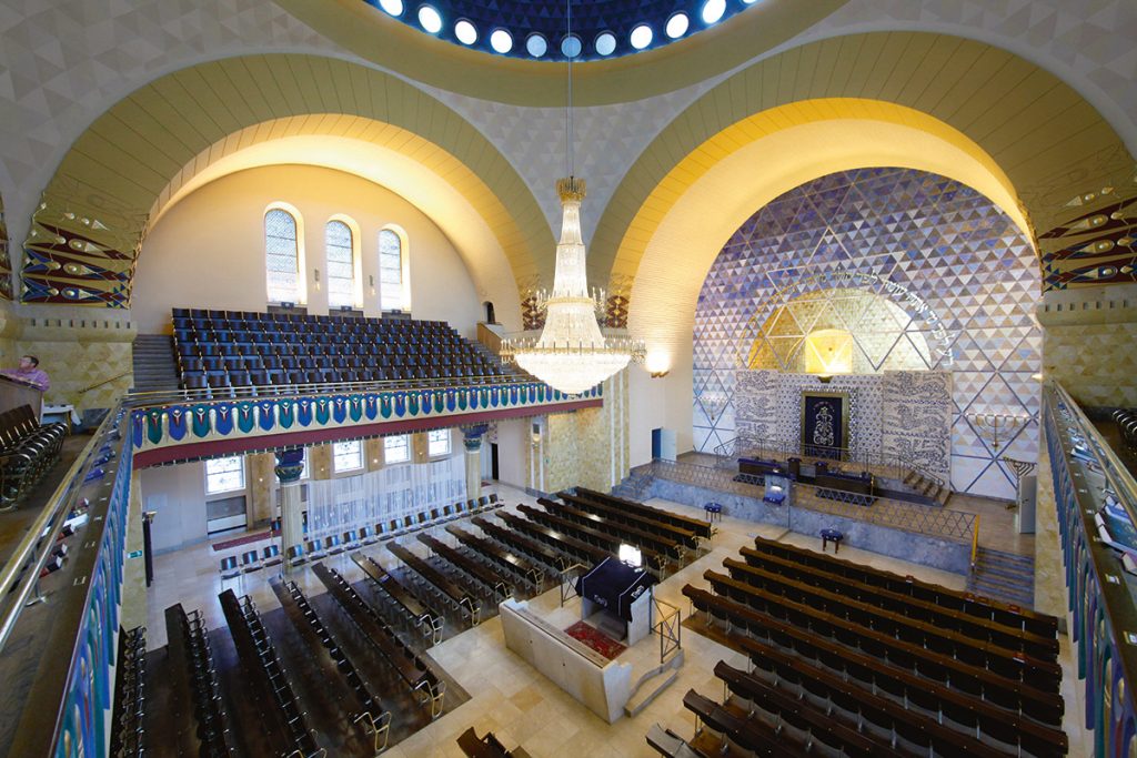 Beautiful architecture inside the synagogue of Westend in Frankfurt