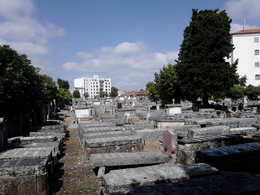 View of tombstones in the jewish cemetery of the city of Bordeaux