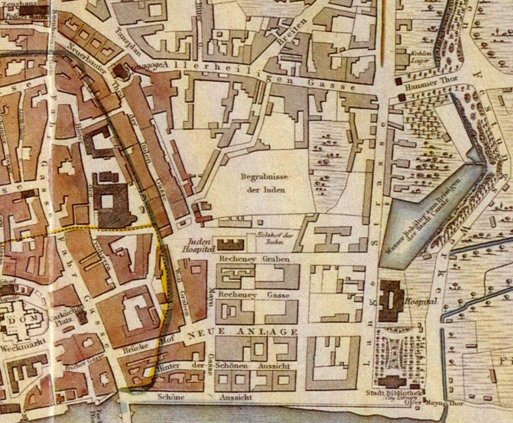 Old map showing the Jewish cemetery in the city of Frankfurt