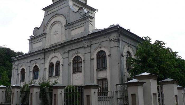 Exterior view of the building housing the synagogue of Kaunas