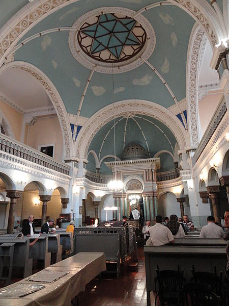 View of the interiors of the Vilnius synagogue during prayers