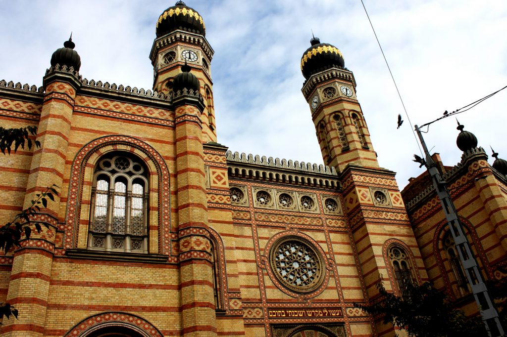 Outside view of the beautiful and colorful Dohany synagogue