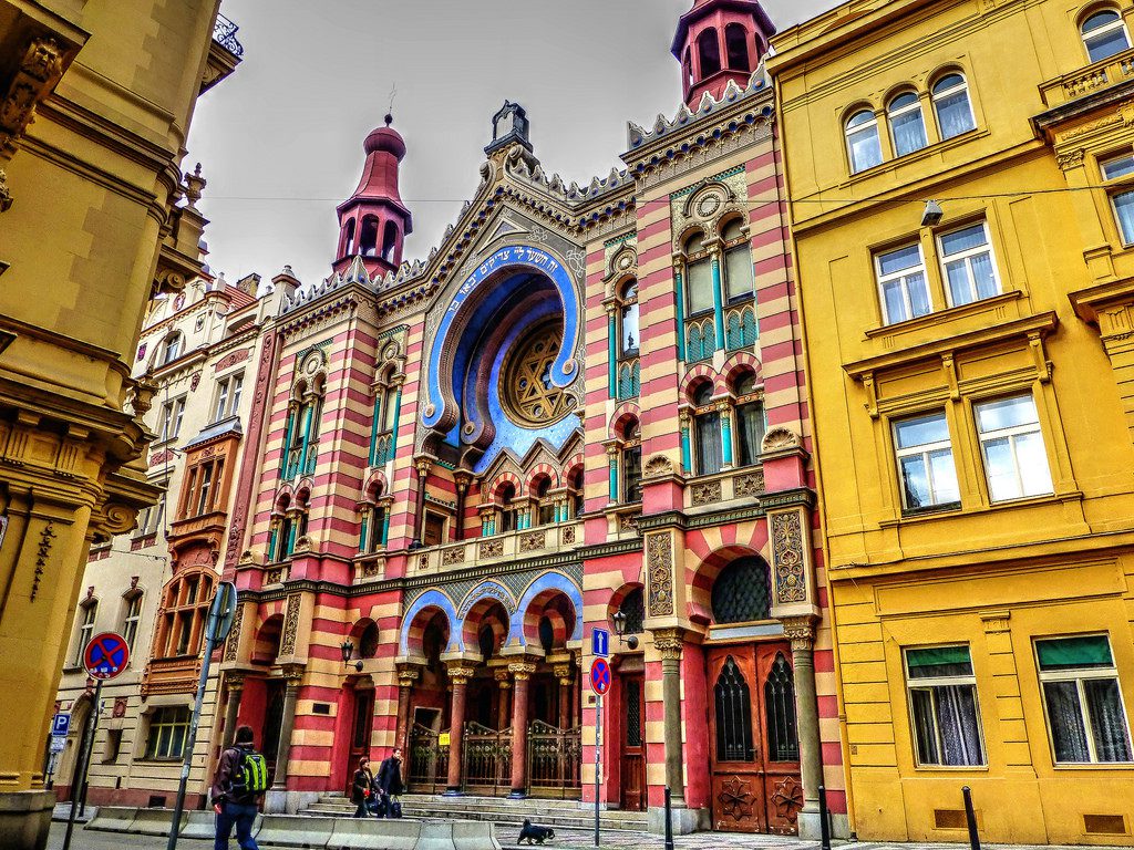 Outside view of the colorful Jubilee synagogue