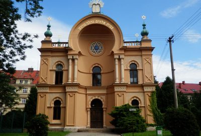 synagogue in a neo-Moorish style with an odd rounded pediment and a beautiful painted-wood interior.
