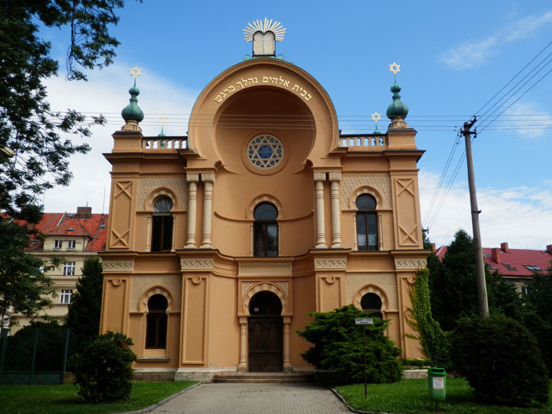 synagogue in a neo-Moorish style with an odd rounded pediment and a beautiful painted-wood interior.