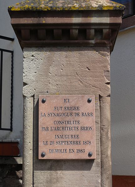 Plaque commémorant l'ancien site de la synagogue de Barr