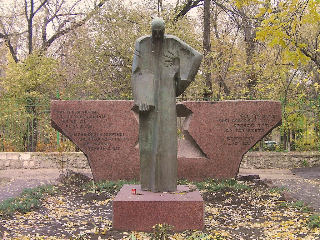 Statue of a man standing at the Holocaust memorial in Chisinau