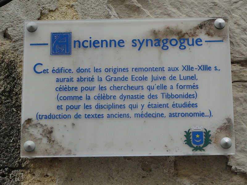 Plaque indicating the former location of the synagogue of Lunel