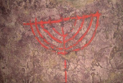 Menorah drawing in the catacombs