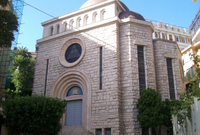 Outside view of the synagogue of Genoa