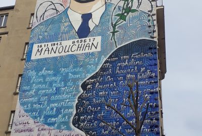 Hommage au groupe Manouchian et à son courage sur une fresque du 20e arrondissement de Paris