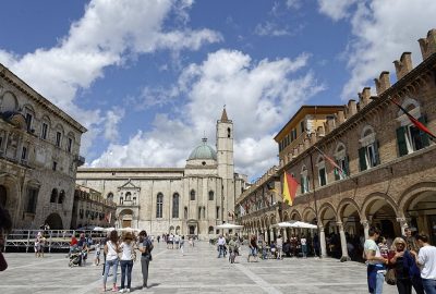 View of the ancient houses of the city centre of Ascoli