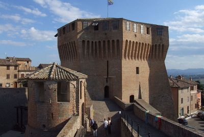 View of the ancient walls of Mondavio