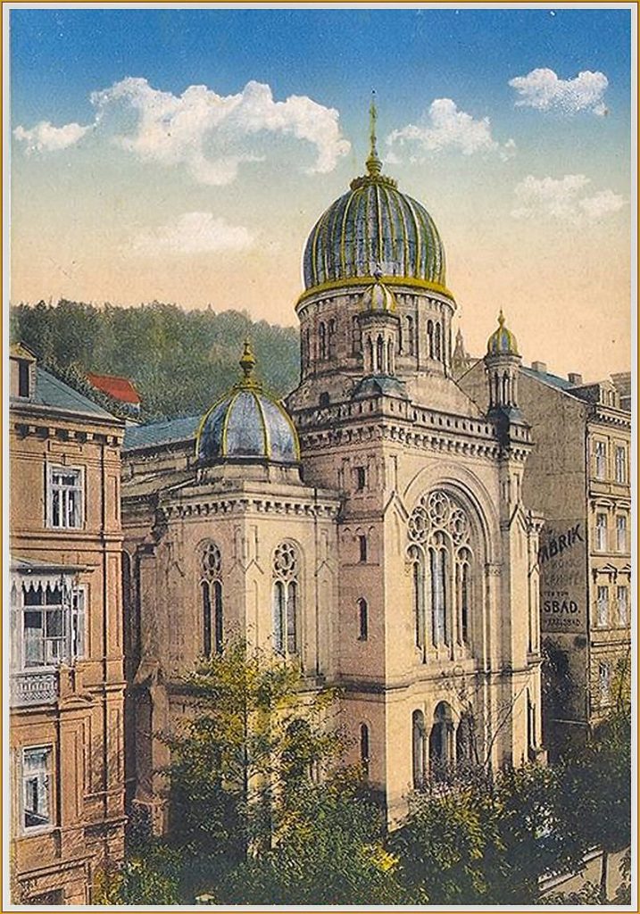 Postcard of the ancient synagogue of Carlsbad