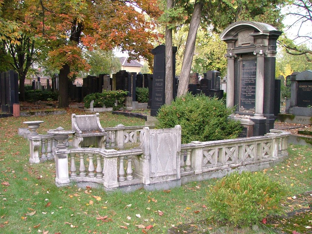 View of a tombstone in the jewish cemetery of Brno