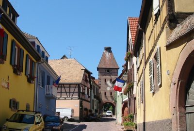 View of the streets of the city of Ammerschwihr in Alsace