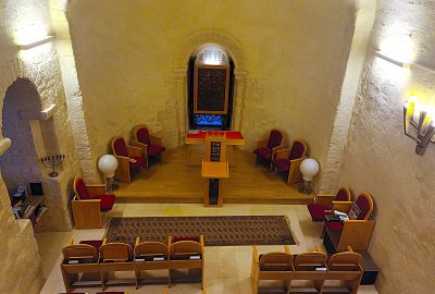 Inside view of the Synagogue of Angers with its tevah and aron